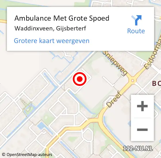 Locatie op kaart van de 112 melding: Ambulance Met Grote Spoed Naar Waddinxveen, Gijsberterf op 29 maart 2022 08:37