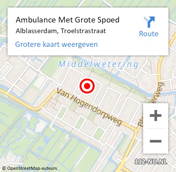 Locatie op kaart van de 112 melding: Ambulance Met Grote Spoed Naar Alblasserdam, Troelstrastraat op 29 maart 2022 08:48