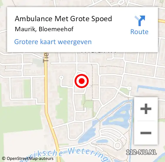 Locatie op kaart van de 112 melding: Ambulance Met Grote Spoed Naar Maurik, Bloemeehof op 29 maart 2022 09:20