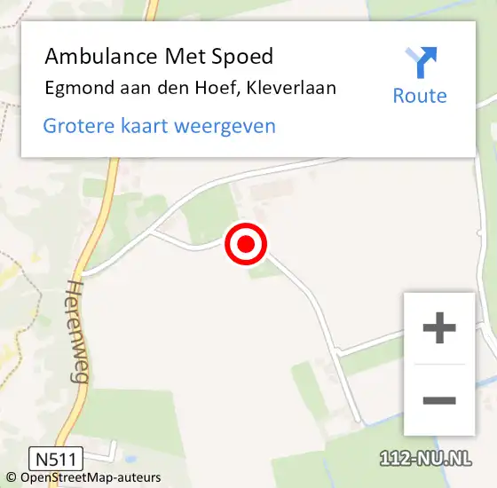 Locatie op kaart van de 112 melding: Ambulance Met Spoed Naar Egmond aan den Hoef, Kleverlaan op 29 maart 2022 09:47