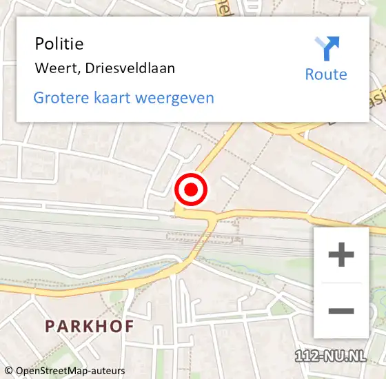 Locatie op kaart van de 112 melding: Politie Weert, Driesveldlaan op 29 maart 2022 09:50