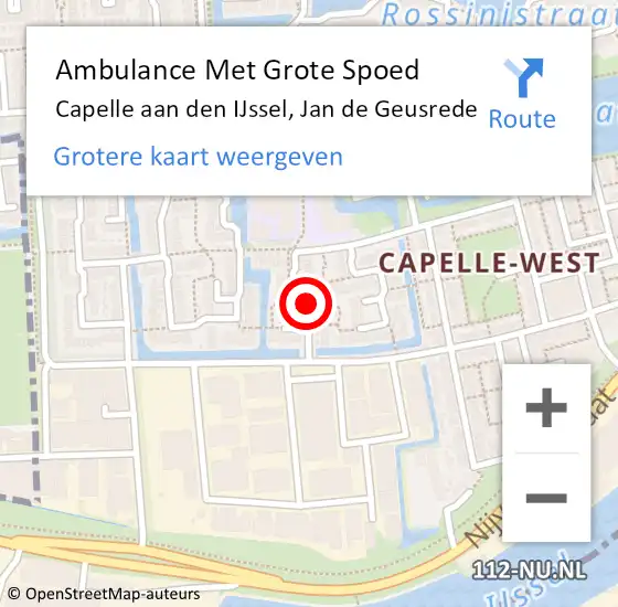 Locatie op kaart van de 112 melding: Ambulance Met Grote Spoed Naar Capelle aan den IJssel, Jan de Geusrede op 29 maart 2022 10:07