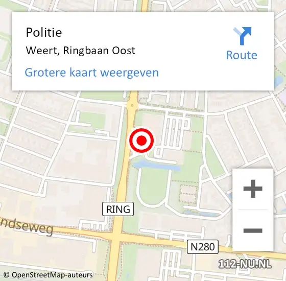 Locatie op kaart van de 112 melding: Politie Weert, Ringbaan Oost op 29 maart 2022 10:13