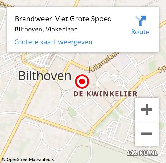 Locatie op kaart van de 112 melding: Brandweer Met Grote Spoed Naar Bilthoven, Vinkenlaan op 29 maart 2022 10:26