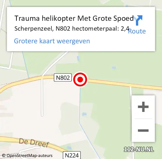 Locatie op kaart van de 112 melding: Trauma helikopter Met Grote Spoed Naar Scherpenzeel, N802 hectometerpaal: 2,4 op 29 maart 2022 10:51