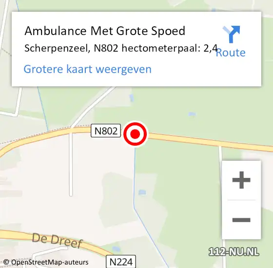 Locatie op kaart van de 112 melding: Ambulance Met Grote Spoed Naar Scherpenzeel, N802 hectometerpaal: 2,4 op 29 maart 2022 11:01