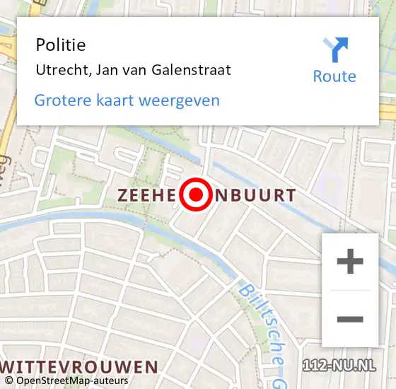 Locatie op kaart van de 112 melding: Politie Utrecht, Jan van Galenstraat op 29 maart 2022 11:33