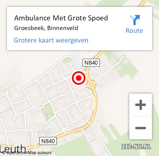 Locatie op kaart van de 112 melding: Ambulance Met Grote Spoed Naar Groesbeek, Binnenveld op 29 maart 2022 12:09