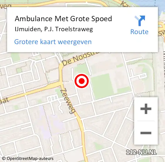 Locatie op kaart van de 112 melding: Ambulance Met Grote Spoed Naar IJmuiden, P.J. Troelstraweg op 29 maart 2022 12:11