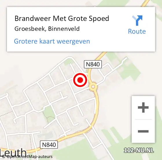 Locatie op kaart van de 112 melding: Brandweer Met Grote Spoed Naar Groesbeek, Binnenveld op 29 maart 2022 12:23