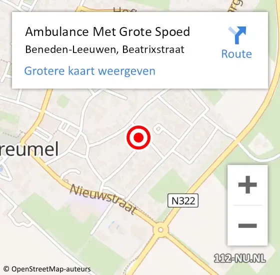Locatie op kaart van de 112 melding: Ambulance Met Grote Spoed Naar Beneden-Leeuwen, Beatrixstraat op 29 maart 2022 12:32