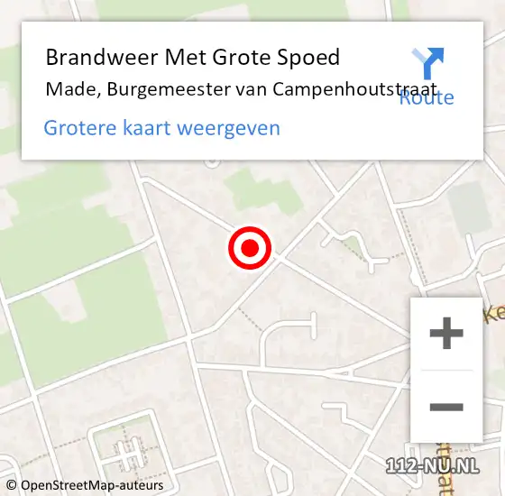 Locatie op kaart van de 112 melding: Brandweer Met Grote Spoed Naar Made, Burgemeester van Campenhoutstraat op 29 maart 2022 12:45