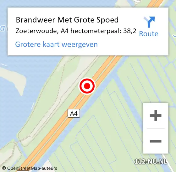 Locatie op kaart van de 112 melding: Brandweer Met Grote Spoed Naar Zoeterwoude, A4 hectometerpaal: 38,2 op 29 maart 2022 13:09