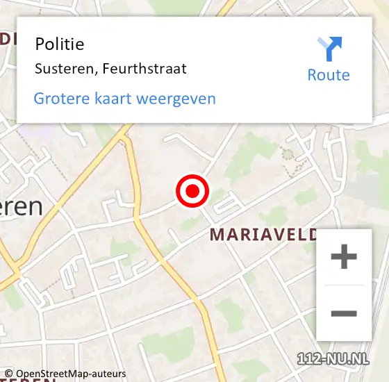 Locatie op kaart van de 112 melding: Politie Susteren, Feurthstraat op 29 maart 2022 13:31