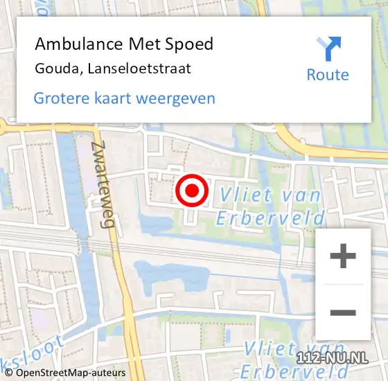 Locatie op kaart van de 112 melding: Ambulance Met Spoed Naar Gouda, Lanseloetstraat op 29 maart 2022 13:46