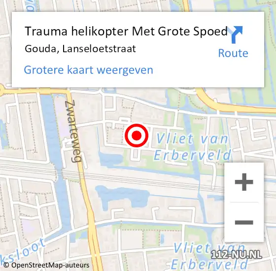 Locatie op kaart van de 112 melding: Trauma helikopter Met Grote Spoed Naar Gouda, Lanseloetstraat op 29 maart 2022 13:48