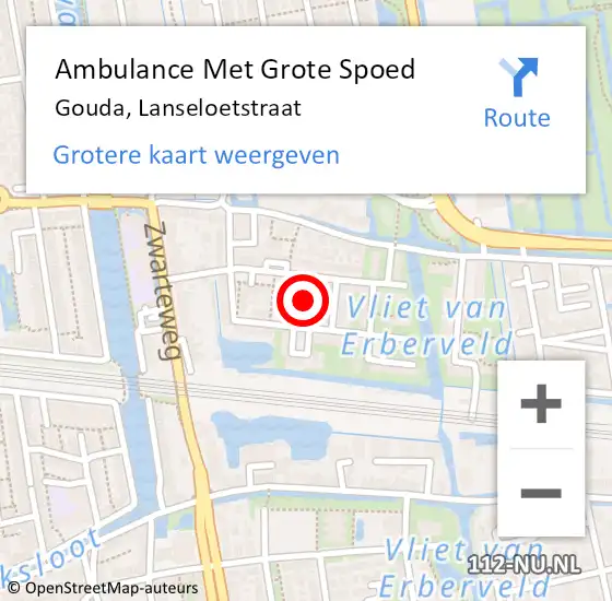 Locatie op kaart van de 112 melding: Ambulance Met Grote Spoed Naar Gouda, Lanseloetstraat op 29 maart 2022 13:48