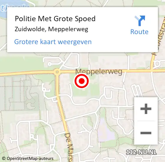 Locatie op kaart van de 112 melding: Politie Met Grote Spoed Naar Zuidwolde, Meppelerweg op 29 maart 2022 14:09