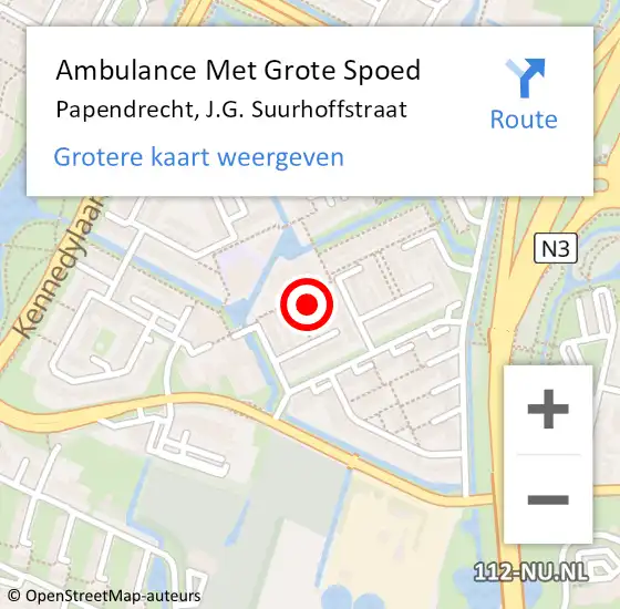 Locatie op kaart van de 112 melding: Ambulance Met Grote Spoed Naar Papendrecht, J.G. Suurhoffstraat op 29 maart 2022 14:16