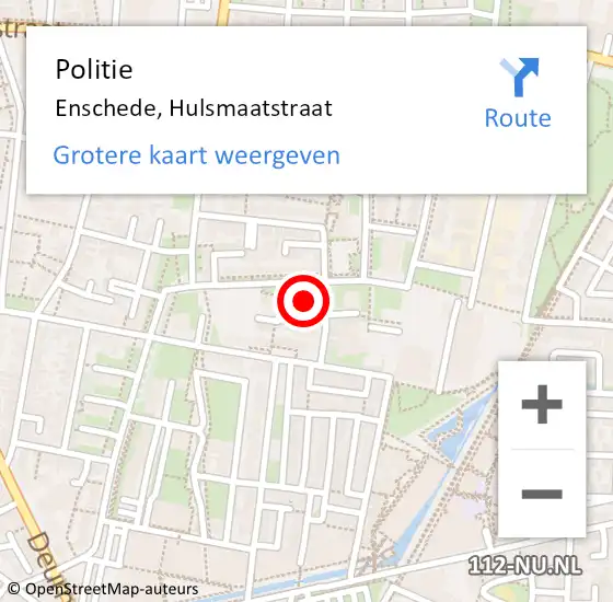 Locatie op kaart van de 112 melding: Politie Enschede, Hulsmaatstraat op 29 maart 2022 14:22
