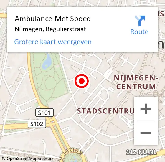 Locatie op kaart van de 112 melding: Ambulance Met Spoed Naar Nijmegen, Regulierstraat op 29 maart 2022 14:25