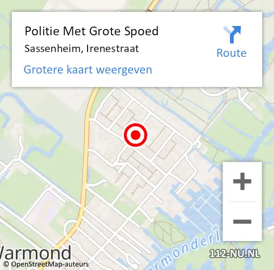 Locatie op kaart van de 112 melding: Politie Met Grote Spoed Naar Sassenheim, Irenestraat op 29 maart 2022 14:27