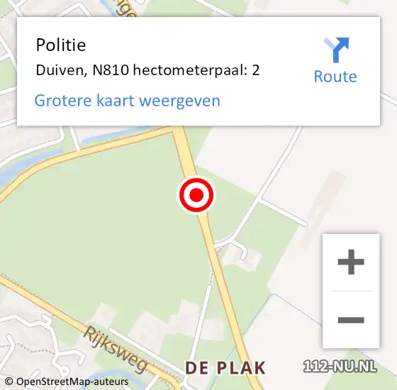 Locatie op kaart van de 112 melding: Politie Duiven, N810 hectometerpaal: 2 op 29 maart 2022 14:49