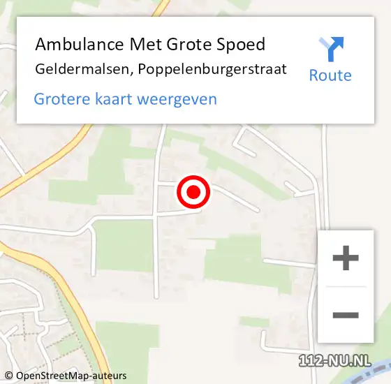 Locatie op kaart van de 112 melding: Ambulance Met Grote Spoed Naar Geldermalsen, Poppelenburgerstraat op 29 maart 2022 14:57