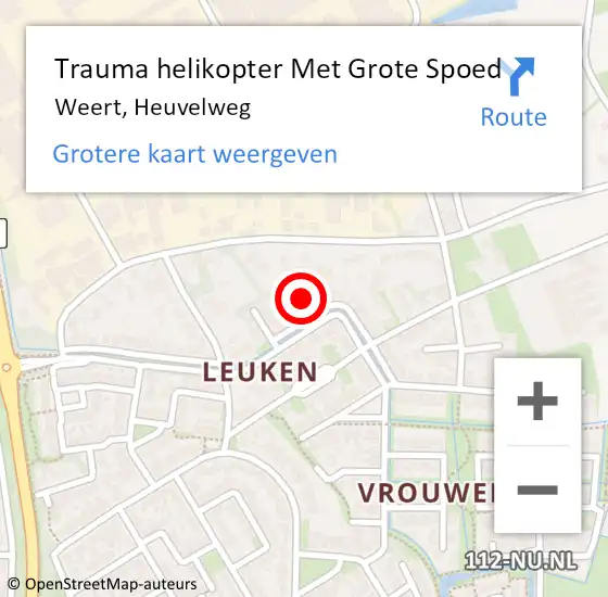 Locatie op kaart van de 112 melding: Trauma helikopter Met Grote Spoed Naar Weert, Heuvelweg op 29 maart 2022 15:26