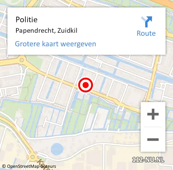 Locatie op kaart van de 112 melding: Politie Papendrecht, Zuidkil op 29 maart 2022 15:46