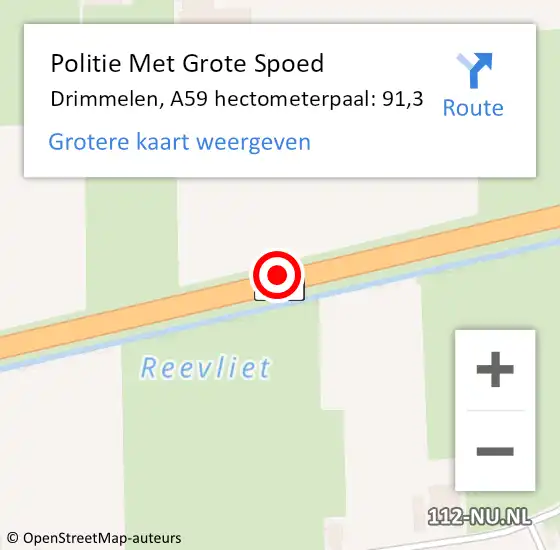 Locatie op kaart van de 112 melding: Politie Met Grote Spoed Naar Drimmelen, A59 hectometerpaal: 91,3 op 29 maart 2022 15:57