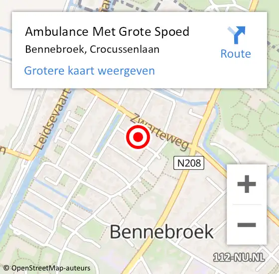 Locatie op kaart van de 112 melding: Ambulance Met Grote Spoed Naar Bennebroek, Crocussenlaan op 29 maart 2022 16:02