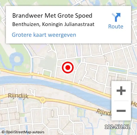 Locatie op kaart van de 112 melding: Brandweer Met Grote Spoed Naar Benthuizen, Koningin Julianastraat op 29 maart 2022 16:10