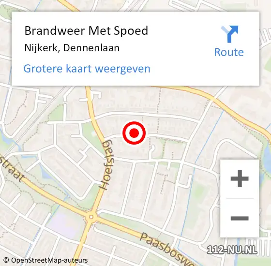 Locatie op kaart van de 112 melding: Brandweer Met Spoed Naar Nijkerk, Dennenlaan op 29 maart 2022 16:12