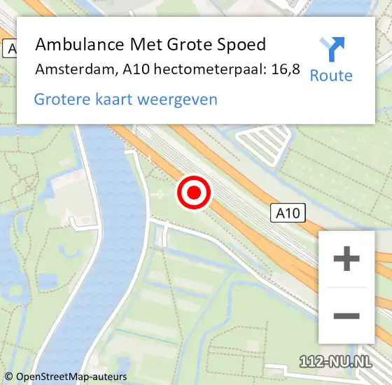 Locatie op kaart van de 112 melding: Ambulance Met Grote Spoed Naar Amsterdam, A10 hectometerpaal: 16,8 op 29 maart 2022 16:18