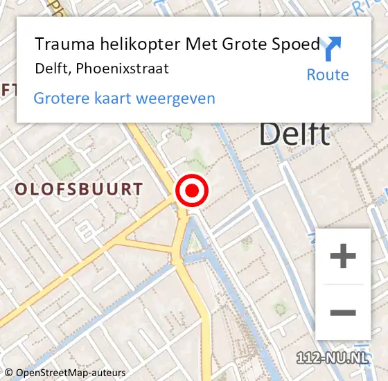 Locatie op kaart van de 112 melding: Trauma helikopter Met Grote Spoed Naar Delft, Phoenixstraat op 29 maart 2022 16:40