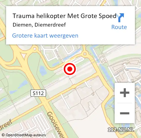 Locatie op kaart van de 112 melding: Trauma helikopter Met Grote Spoed Naar Diemen, Diemerdreef op 29 maart 2022 16:52