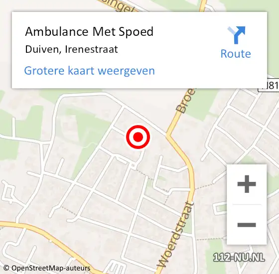 Locatie op kaart van de 112 melding: Ambulance Met Spoed Naar Duiven, Irenestraat op 29 maart 2022 17:43