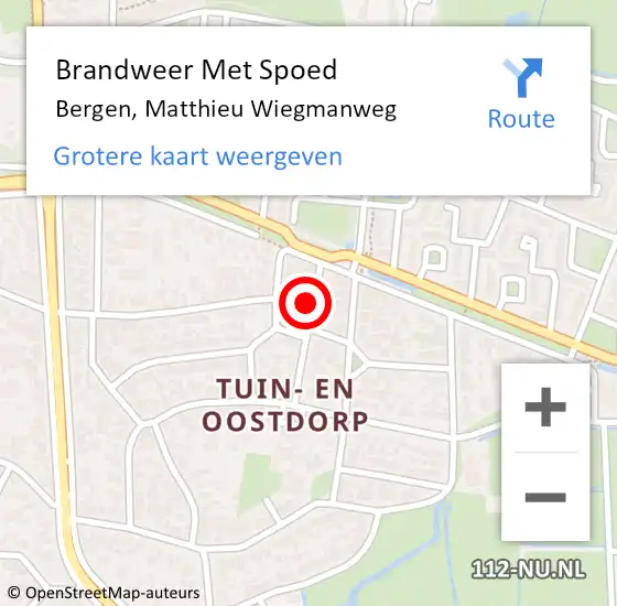 Locatie op kaart van de 112 melding: Brandweer Met Spoed Naar Bergen, Matthieu Wiegmanweg op 29 maart 2022 17:45