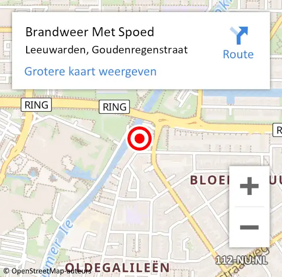 Locatie op kaart van de 112 melding: Brandweer Met Spoed Naar Leeuwarden, Goudenregenstraat op 29 maart 2022 17:48