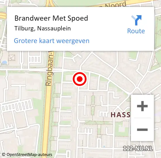 Locatie op kaart van de 112 melding: Brandweer Met Spoed Naar Tilburg, Nassauplein op 29 maart 2022 17:50