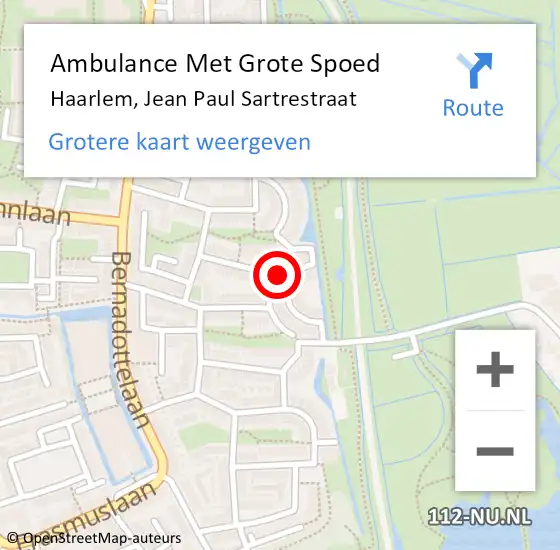 Locatie op kaart van de 112 melding: Ambulance Met Grote Spoed Naar Haarlem, Jean Paul Sartrestraat op 29 maart 2022 18:05