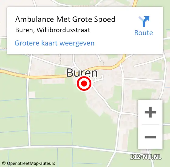 Locatie op kaart van de 112 melding: Ambulance Met Grote Spoed Naar Buren, Willibrordusstraat op 12 juli 2014 16:29