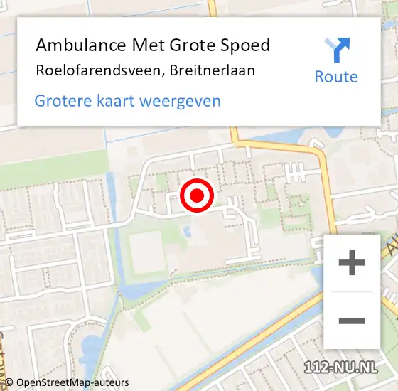 Locatie op kaart van de 112 melding: Ambulance Met Grote Spoed Naar Roelofarendsveen, Breitnerlaan op 12 juli 2014 16:30