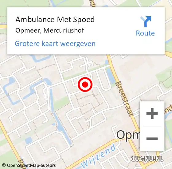 Locatie op kaart van de 112 melding: Ambulance Met Spoed Naar Opmeer, Mercuriushof op 29 maart 2022 18:27