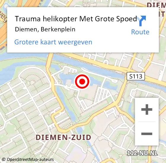 Locatie op kaart van de 112 melding: Trauma helikopter Met Grote Spoed Naar Diemen, Berkenplein op 29 maart 2022 18:36