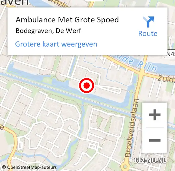 Locatie op kaart van de 112 melding: Ambulance Met Grote Spoed Naar Bodegraven, De Werf op 29 maart 2022 18:42