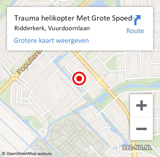 Locatie op kaart van de 112 melding: Trauma helikopter Met Grote Spoed Naar Ridderkerk, Vuurdoornlaan op 29 maart 2022 19:18