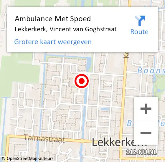 Locatie op kaart van de 112 melding: Ambulance Met Spoed Naar Lekkerkerk, Vincent van Goghstraat op 29 maart 2022 19:22
