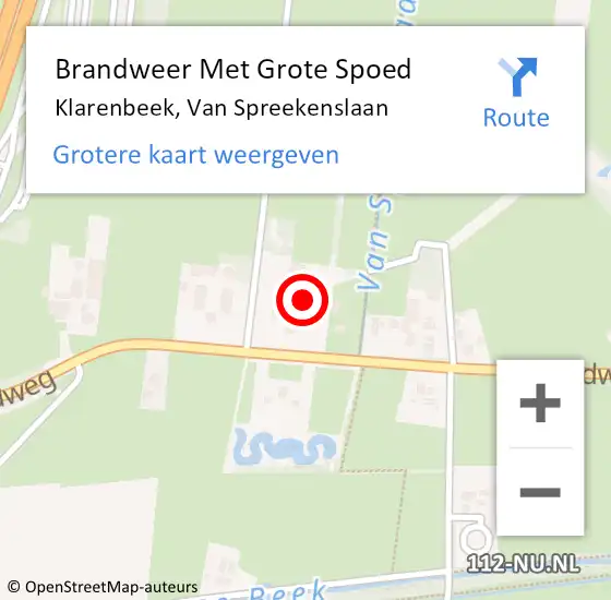 Locatie op kaart van de 112 melding: Brandweer Met Grote Spoed Naar Klarenbeek, Van Spreekenslaan op 29 maart 2022 20:28